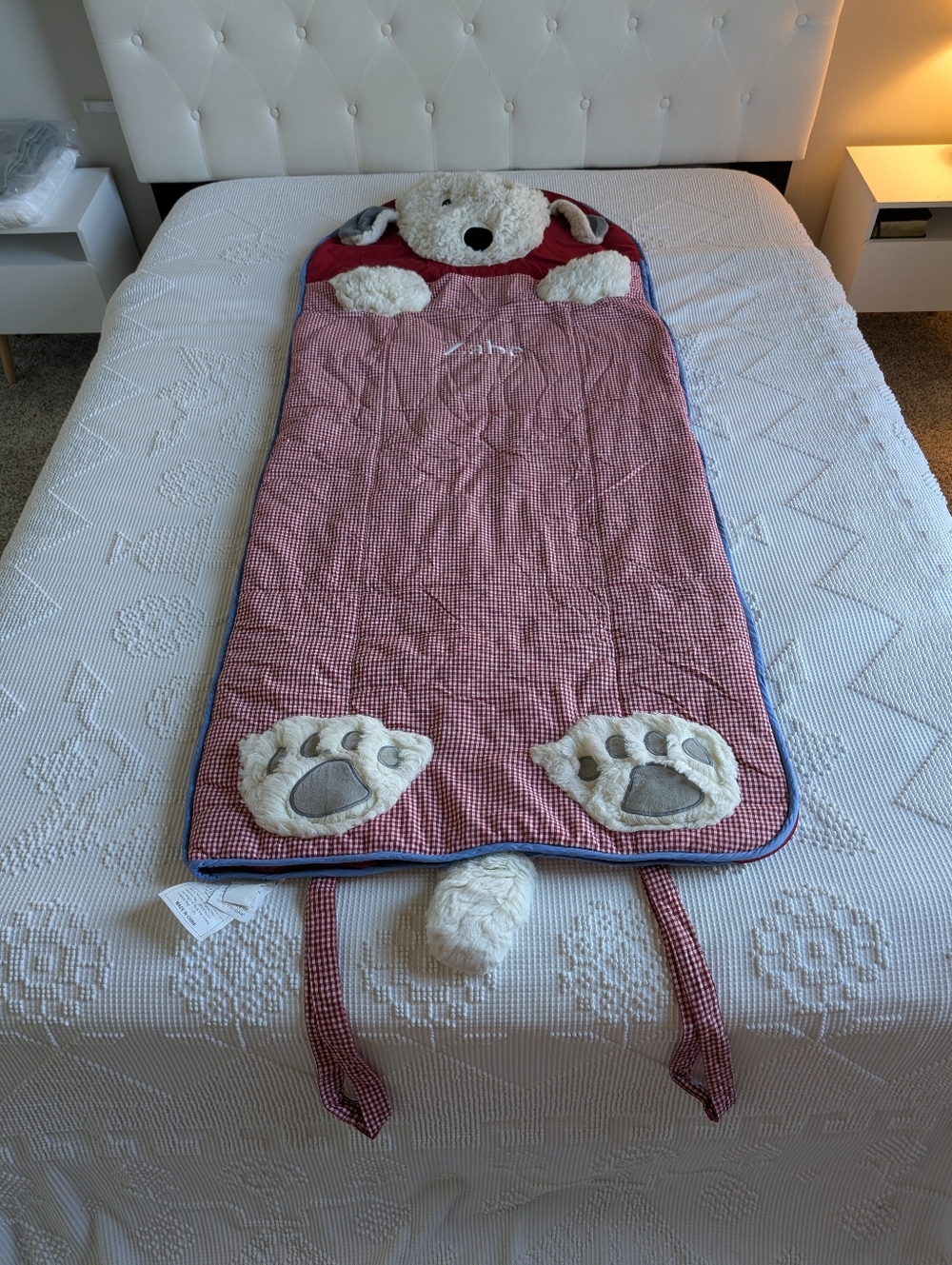 Pottery Barn Kids Sleeping Bag Red Check Gingham Plush Size 71"X29"